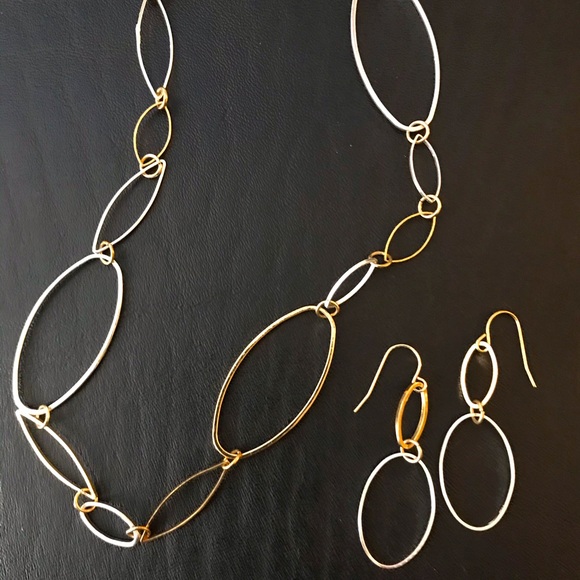 GOLD AND SILVER TONE OVAL LINK NECKLACE SET - Picture 1 of 4
